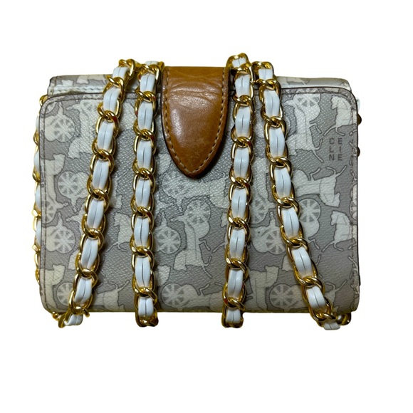 Beautiful RARE Celine Bifold Snap Wallet with Horse & Buggy White & Grey GUC - Picture 1 of 16